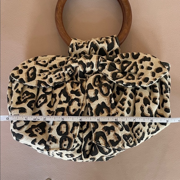 Anthropologie Leopard Print Handbag with Wooden Handle and Bow - Picture 7 of 7